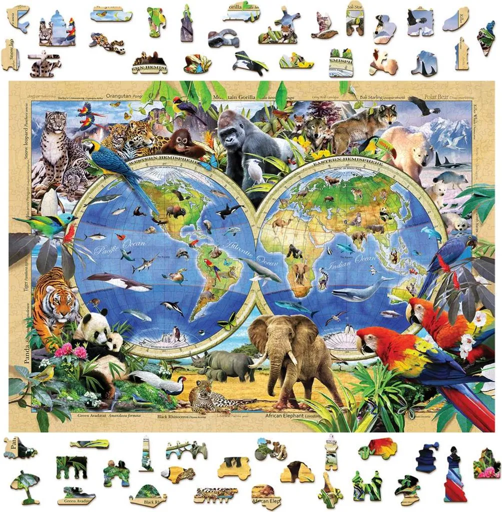 Puzzle en bois règne animal 1000 pièces - Anti-stress et concentration