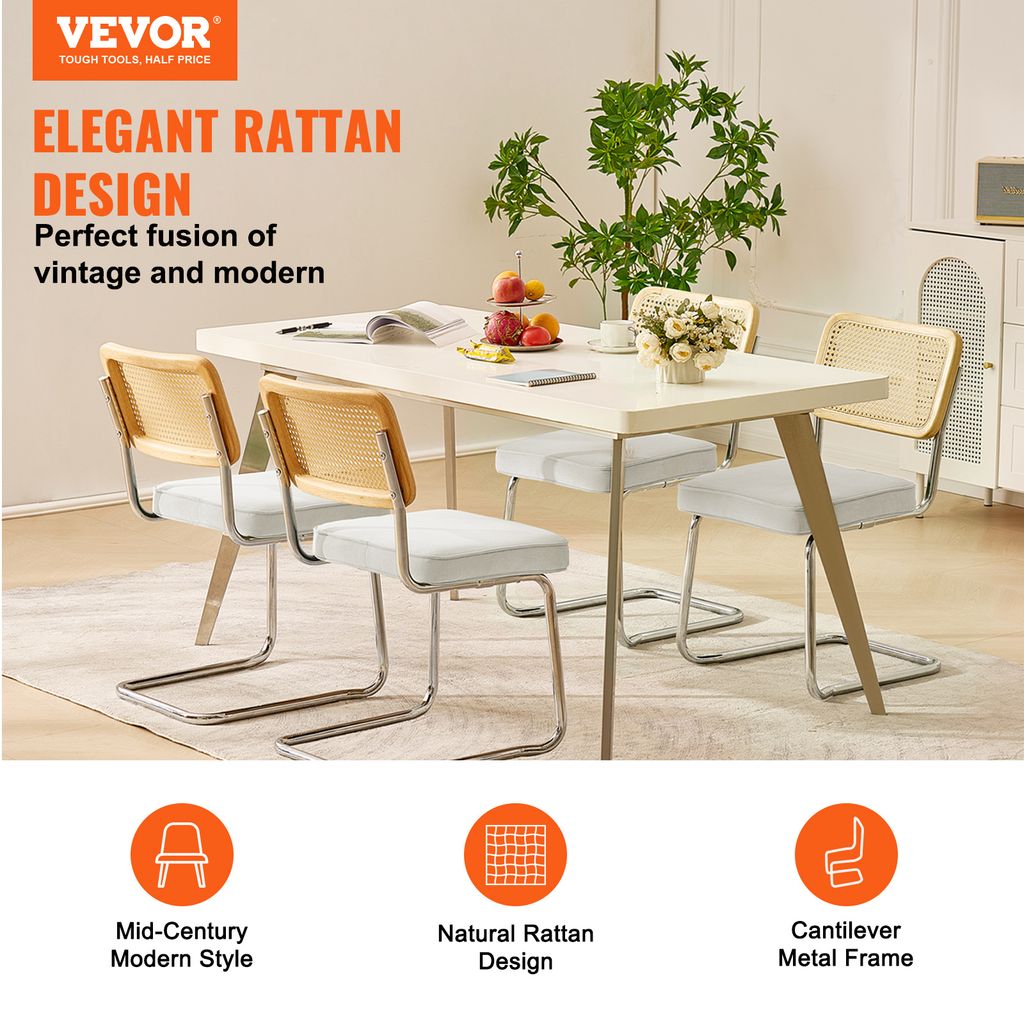VEVOR Rattan-Stühle, 4er Set, Weiß, Samt gepolstert, Modern Produktbild 