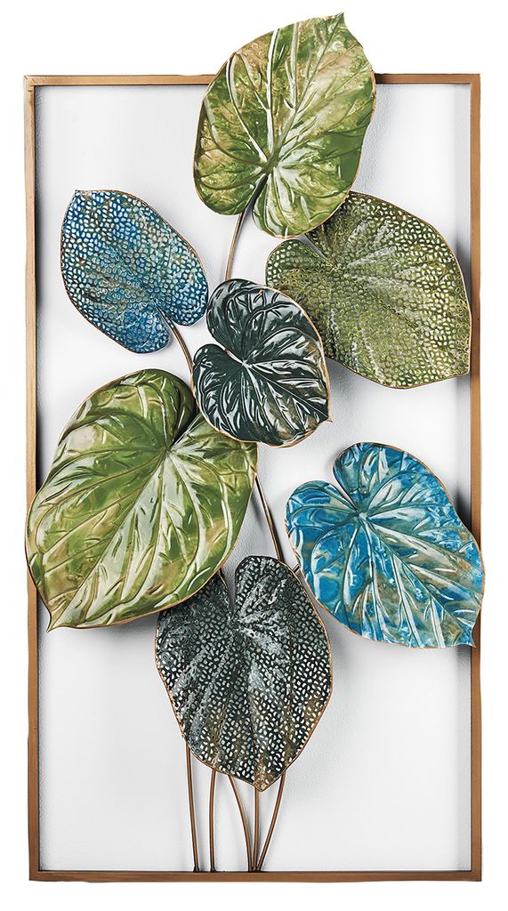 Kobolo Wandbild SILAS Metall Holz grün gold - Wanddeko Metallbilder Wohndeko Einrichtung für Wohnzimmer Deko Wanddekoration Abstrakt Blätter Nat...