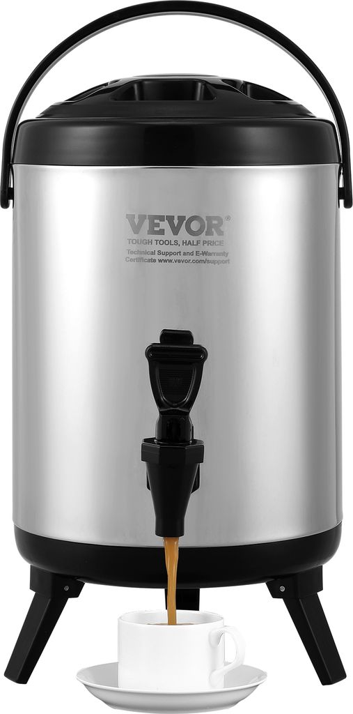 A beverage dispenser with coffee being poured into a cup.