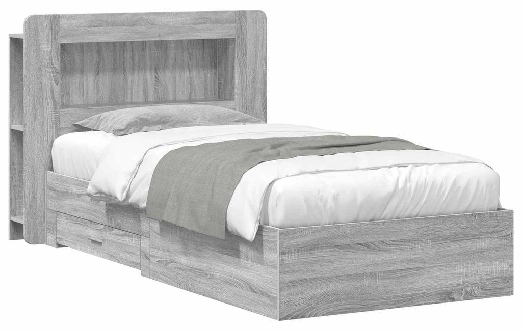 vidaXL Bettgestell mit Stauraum Grau Sonoma 75 x 190 cm Holzwerkstoff
