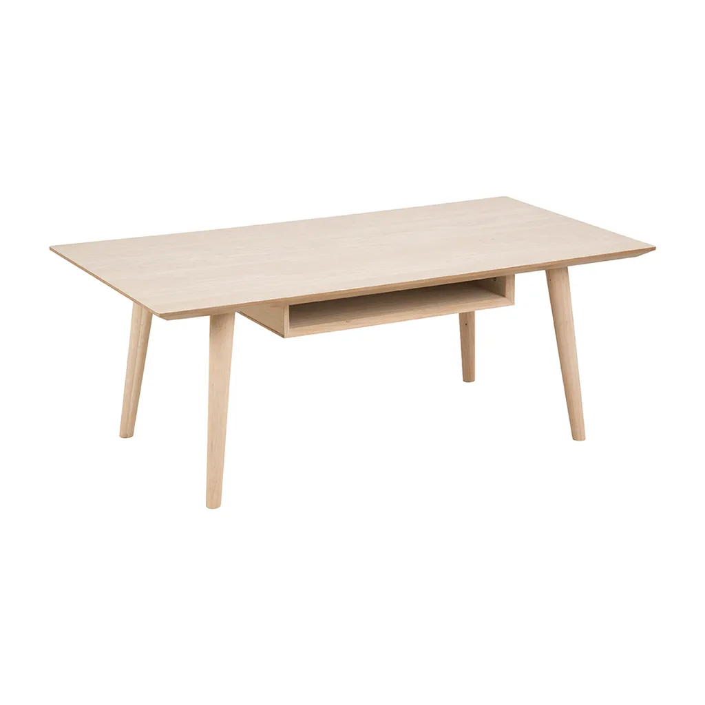 Table basse Cent pour salon moderne en chêne blanc avec niche de dépôt