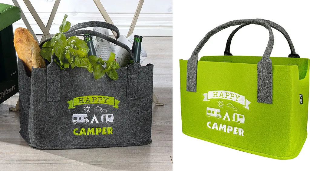 Gilde Sac en Feutre Happy Camper Vert Clair 40cm L. 25cm Réf 44427