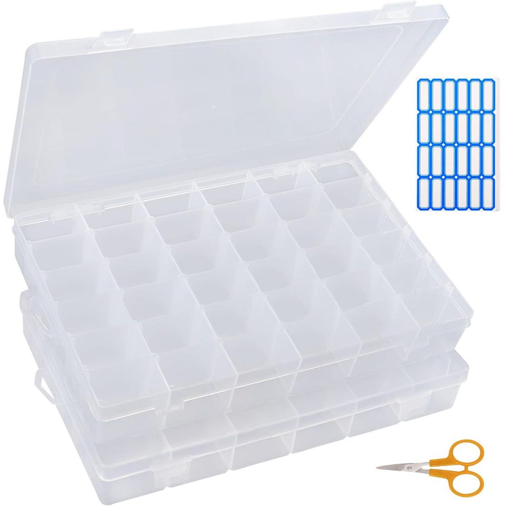 2-teiliges Aufbewahrungsbox-Set mit 36 Fächern, verstellbarer Kunststoff-Aufbewahrungsbox, transparenter Sortierbox mit Etikett und Schere für Sc...