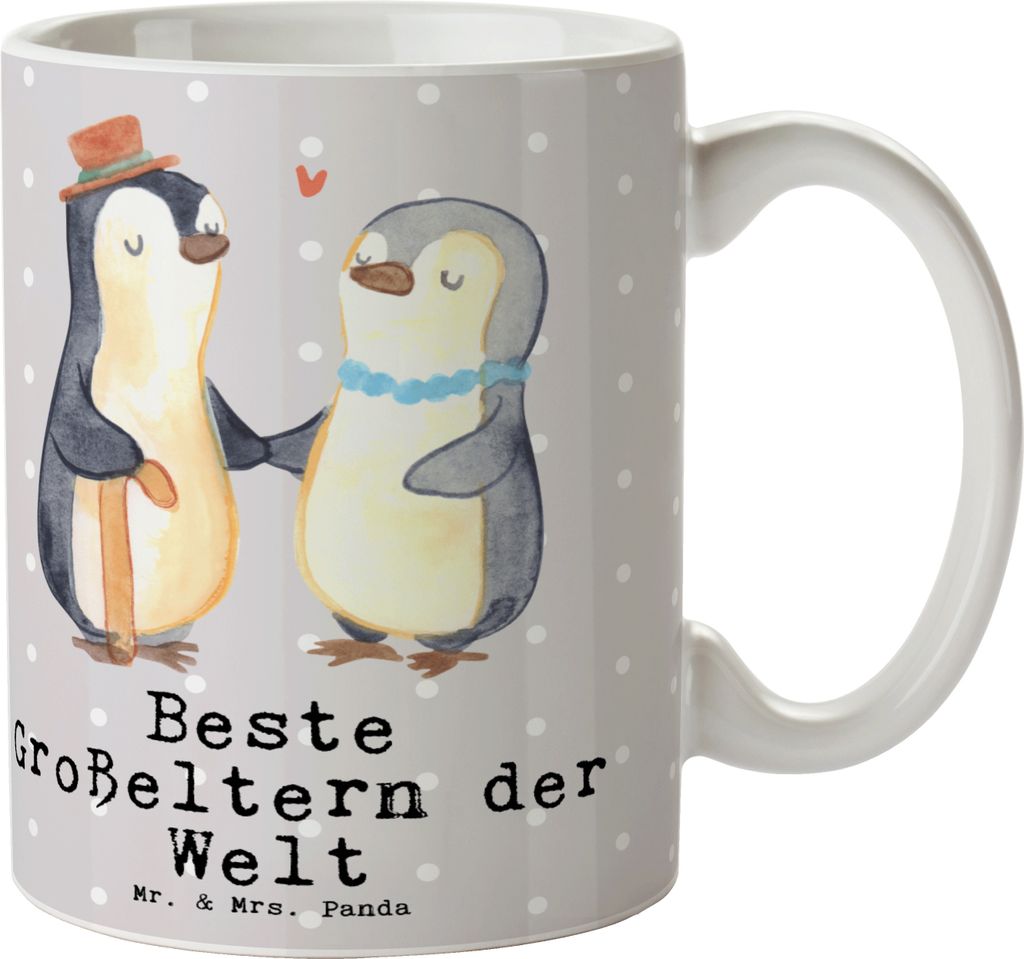 Mr. & Mrs. Panda Tasse Pinguin Beste Großeltern der Welt - Grau Pastell - Geschenk, Bester, Großmutter, Teetasse, Oma, Kaffeebecher, Bürotasse, ...