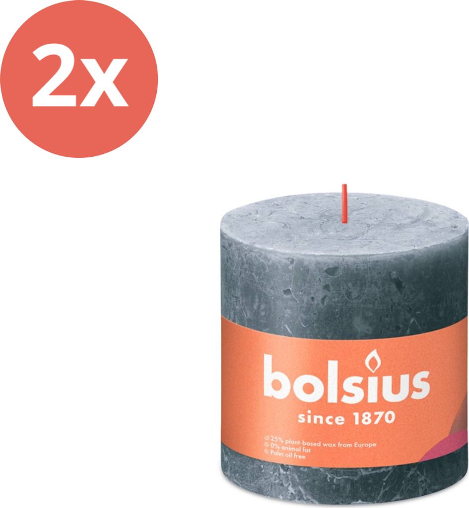 Bolsius - Rustikale Stumpenkerze - 100/100 - 1 Stück pro Packung - Schieferblau - Vorteilspack - 2 Stücke