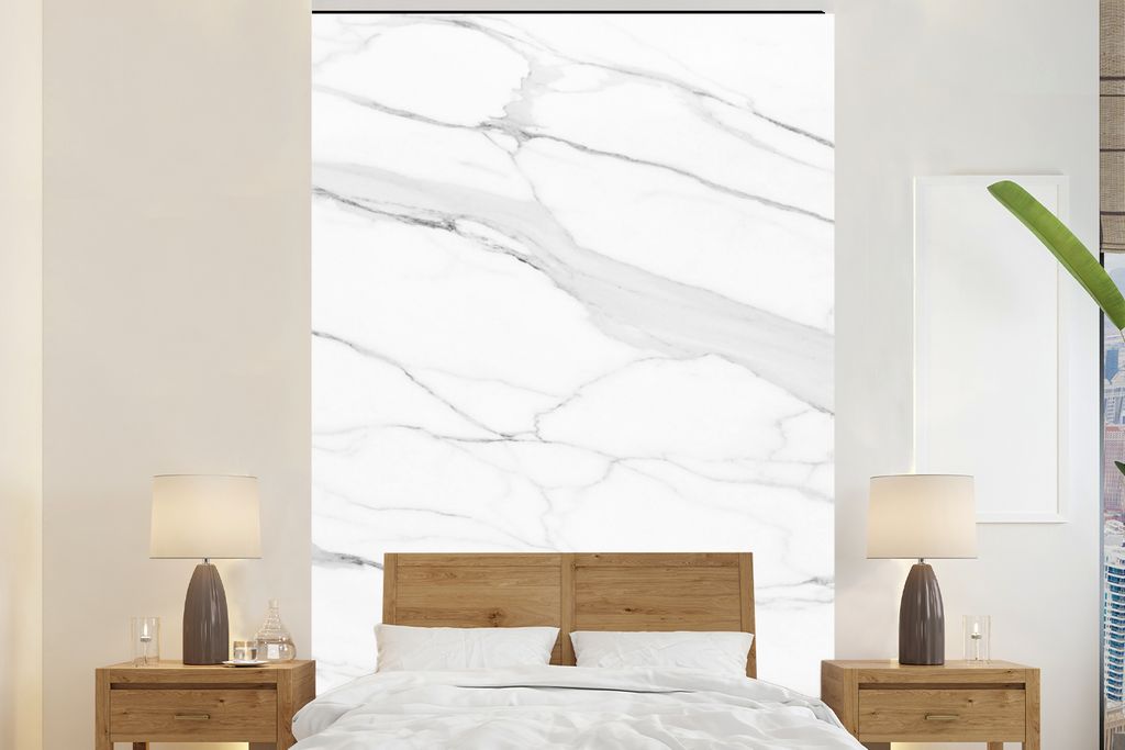 MuchoWow Fototapete für Wohnzimmer oder Schlafzimmer Wandtapete Vinyl Motivtapete Marmor - Weiß - Linie - Muster - Luxus - Marmoroptik - 155x24...