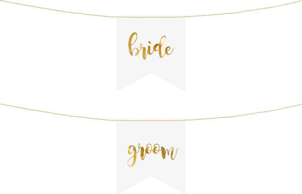 Bride and Groom Schild 20x21cm Stuhldeko Anhänger 2er Set weiß / gold