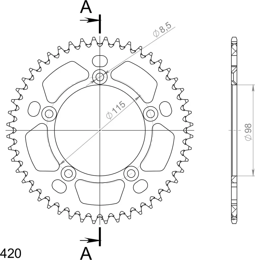 Couronne 48 Dents pour Compétition 420 Alu Noir - Montage 5 Trous 98mm