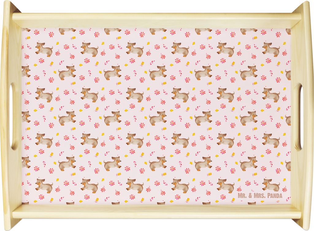Mr. & Mrs. Panda Tablett Hund Dackel - Rosa - Geschenk, serviertablett aus holz, Dachshund, Holztablett, Hunde, Servier, Sprüche