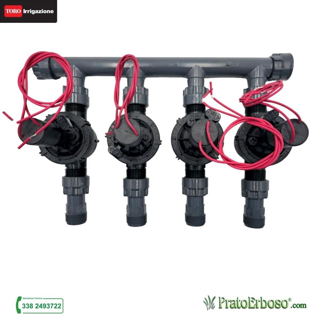4-Wege-Verteiler mit Toro EZP 24V Magnetventilen mit Durchflussregler