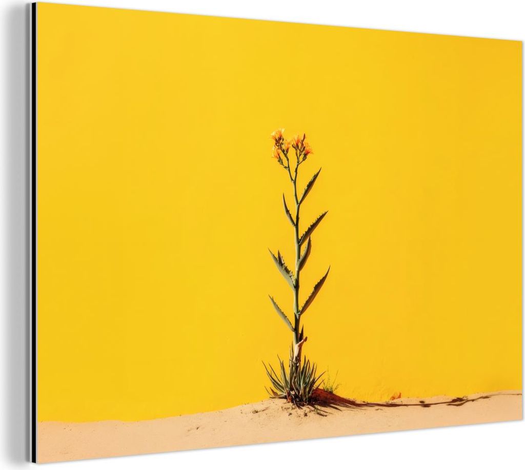 MuchoWow Wanddekoration Metall Metallbild Wandkunst 30x20 cm Sand - Pflanze - Gelb - Minimalistisch MuchoWow Aluminium Gemälde - Aluminiumgemälder