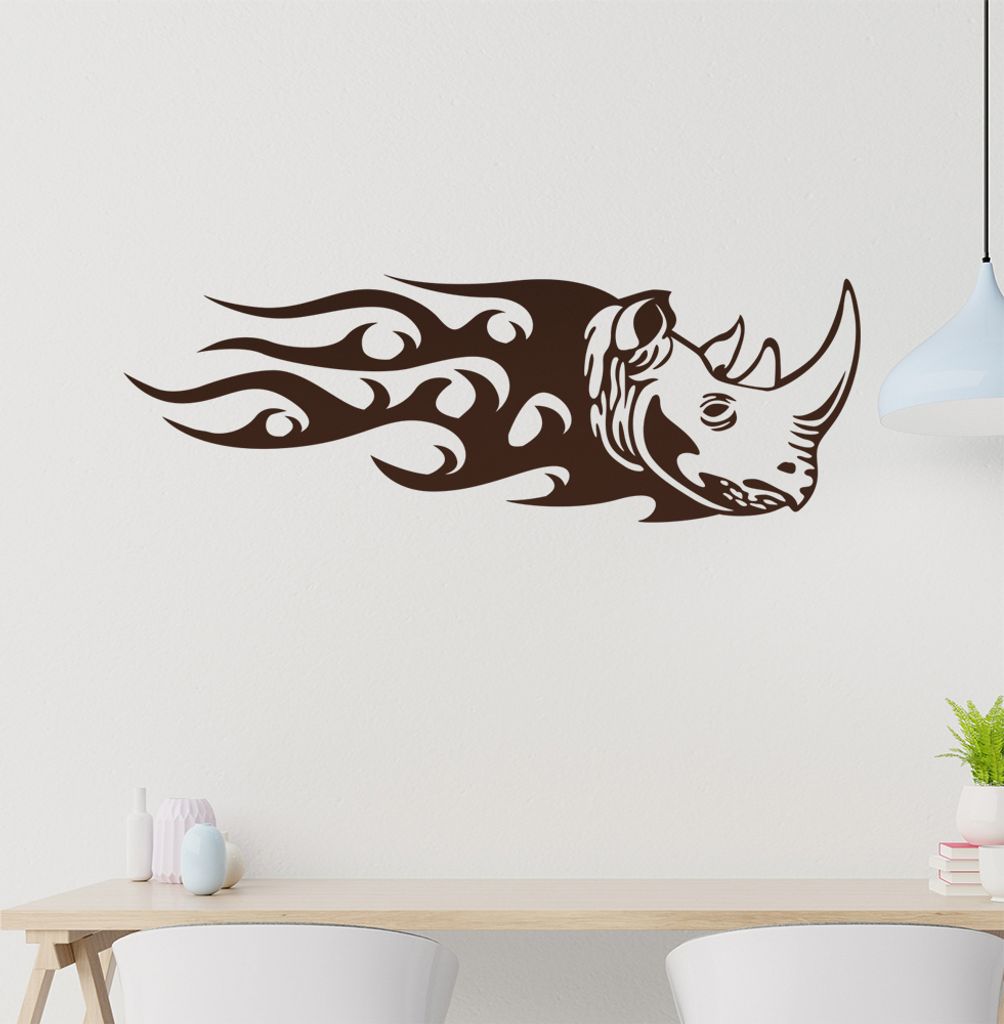 Nashorn Flammen Wandtattoo in 6 Größen - Wandaufkleber Wall Sticker - Dekoration, Küche, Wohnzimmer, Schlafzimmer, Badezimmer
