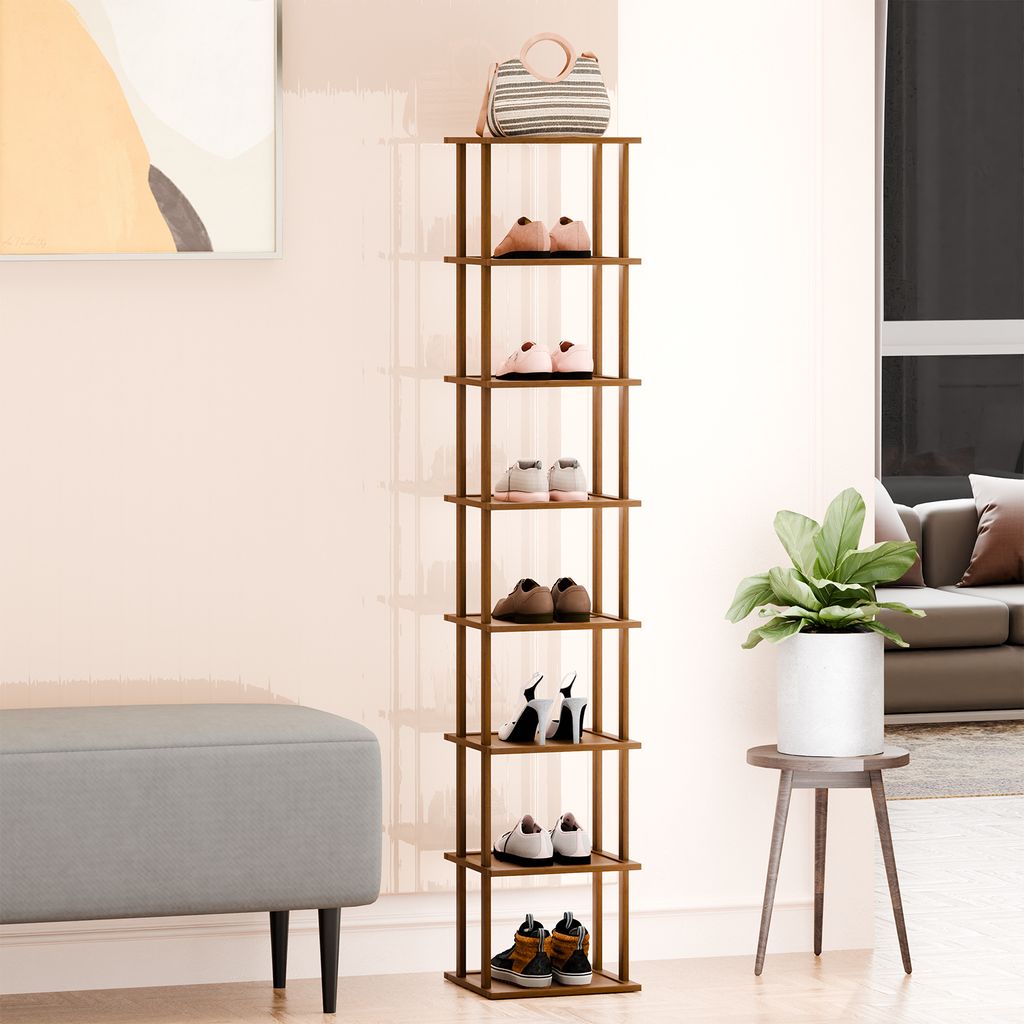 5/6/7/8 Etagen Vertikales Schuhregal, Bambus schmales Schuhregal, kleiner Schuh-Organisator, platzsparendes Eck-Schuhregal, hoher Schuhturm-8