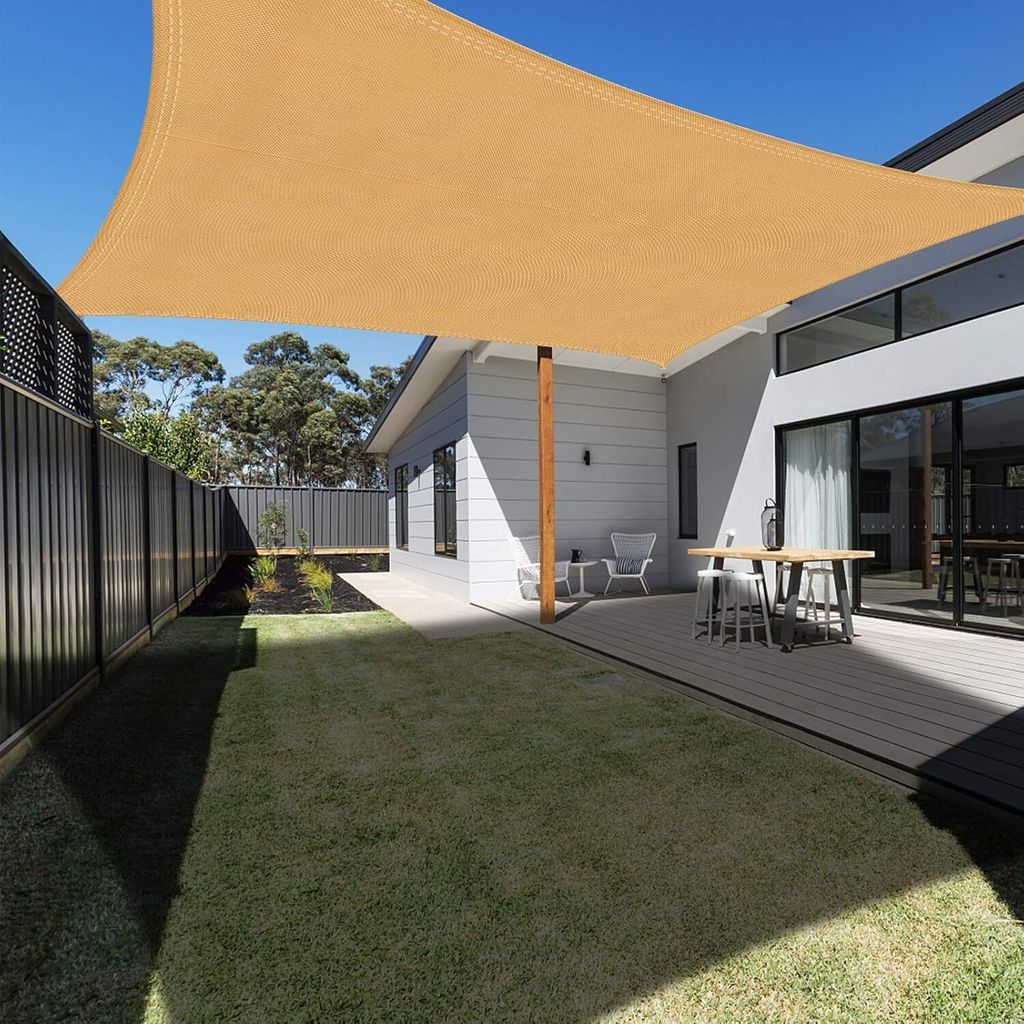 Wasserdichtes Sonnensegel 3x4m – Rechteckiges Sand-Sonnensegel mit Seilen, 98% UV-Schutz, Ideal für Garten, Terrasse und Camping