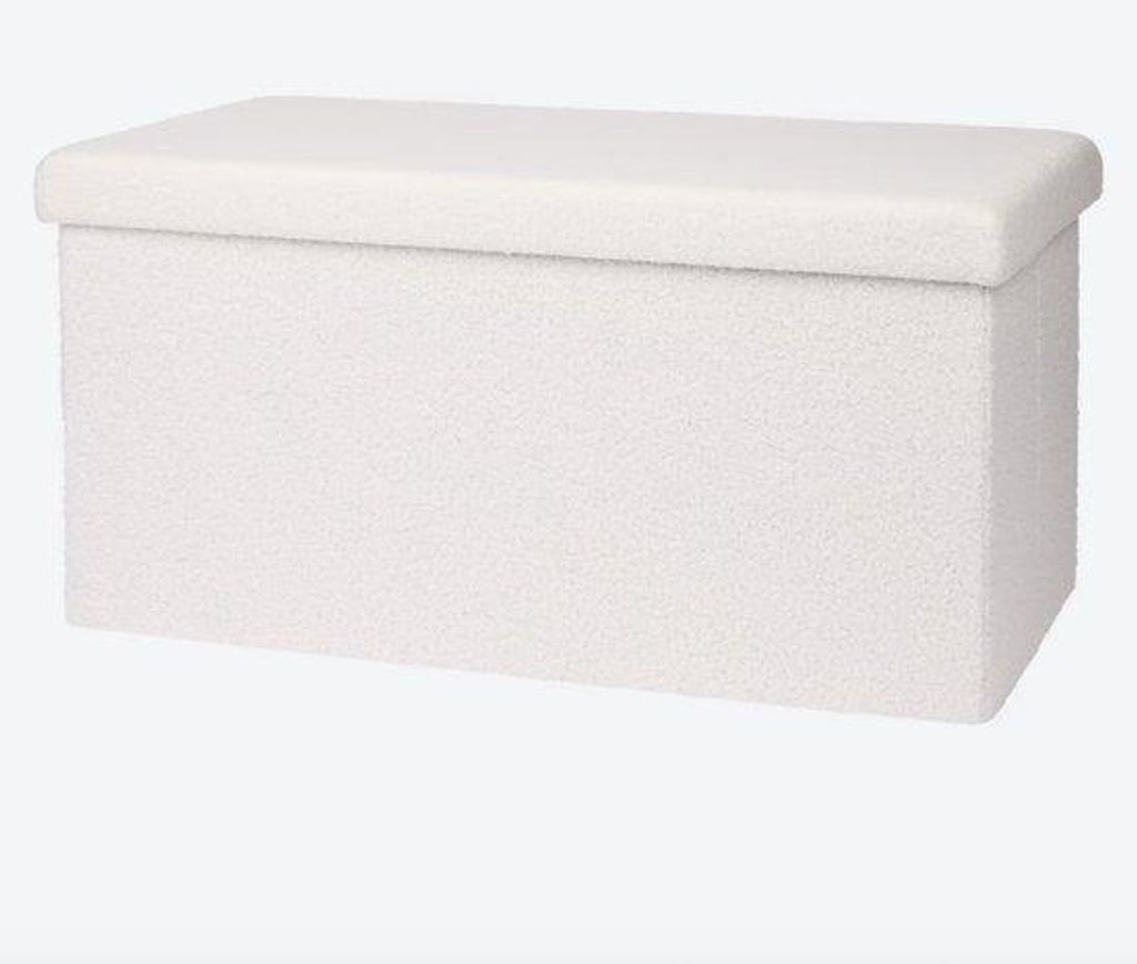 Opvougbare Reisbank mit Beistellfach – 76x38x38 cm – Beige/Wit – MDF Holz & Polyester – max. 90 kg