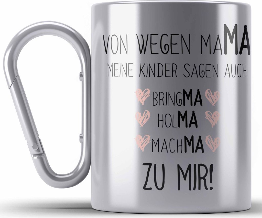 Trendation - Mama Edelstahl Tasse Karabiner mit Spruch Geschenk Muttertag von Tochter Sohn Mutter Karabiner Edelstahl Tasse Karabiner Edelstahl (Si...
