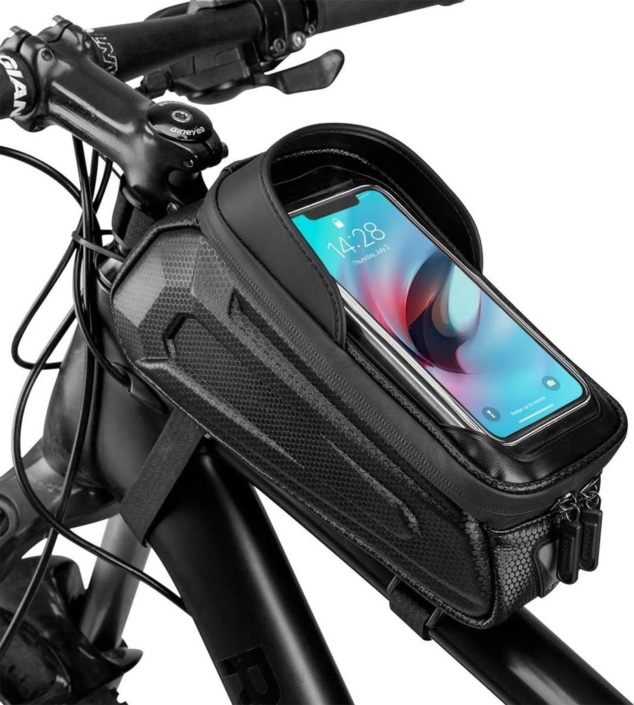 STILVORA Rahmentasche Fahrrad Oberrohrtasche Hartschale, Lenkertasche, Rahmentasche für MTB & Rennrad, wasserdicht, 1.7 L, Handytasche, schwarz