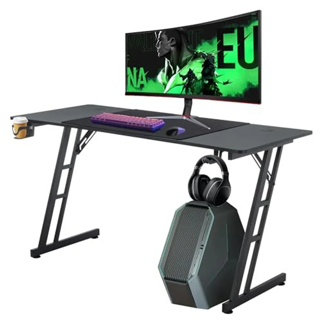 Table de jeu ergonomique 120cm noir, bureau d'ordinateur robuste en Z - 3