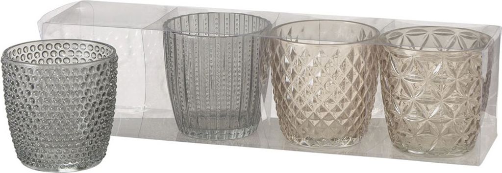Boltze Home Windlicht Marilu 4-delige set Ø7xh7cm grijs Produktbild 