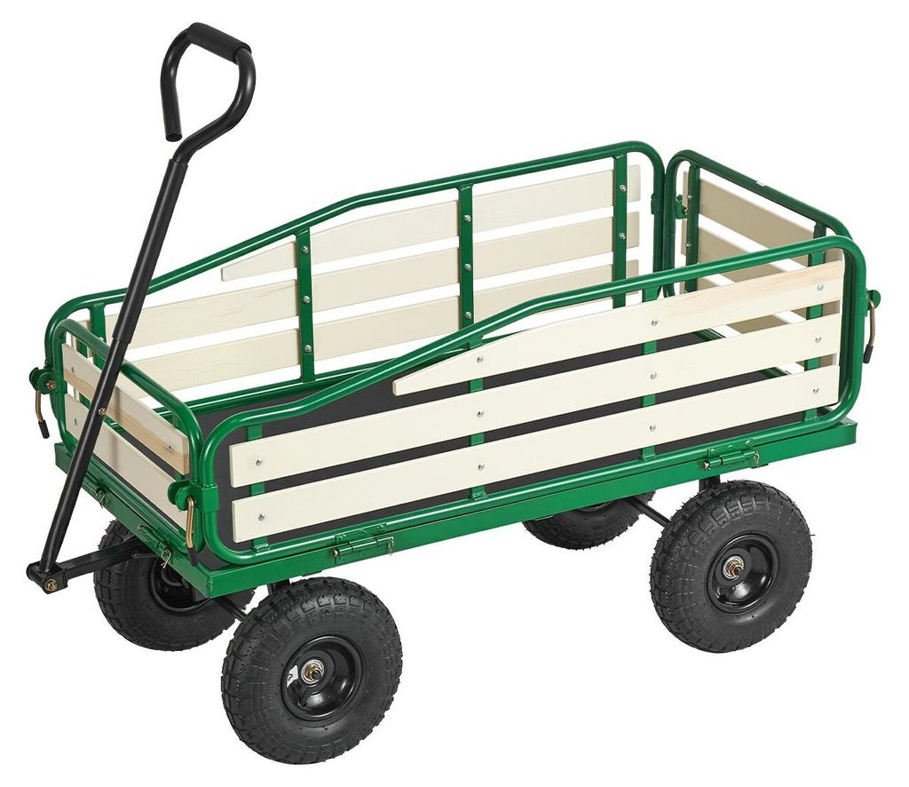 Bollerwagen für Kinder - Hand- & Transportwagen - Länge 118 cm - Mit Schiebestange - Holz & Metall - Bis 250 kg Tragkraft - Für Kinder ab 5 Jahr...