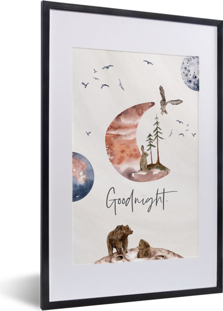 MuchoWow Gerahmtes Poster Zitate - Gute Nacht - Sprichwörter - Kinder - Jungen - Mädchen - Kind 40x60 cm - Poster mit Schwarzem Bilderrahmen Wa...