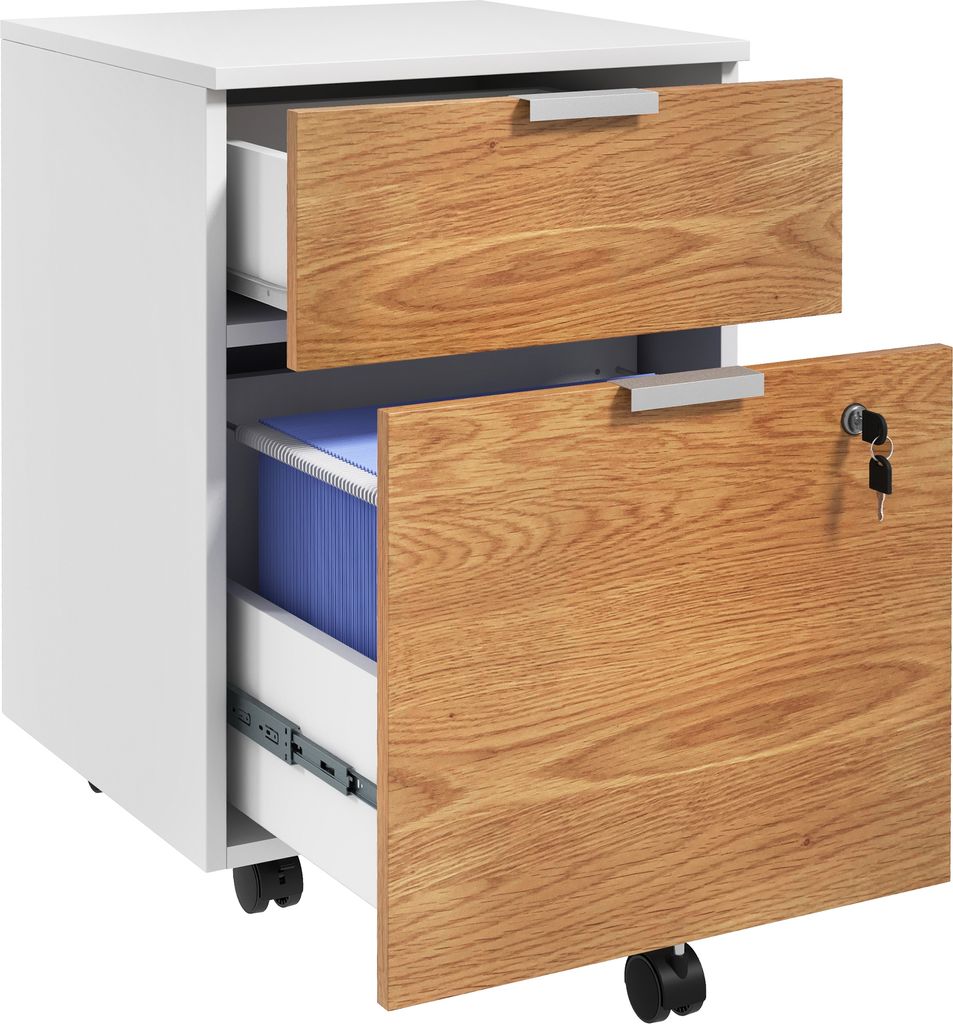 HOMCOM Büro-Schubladenschrank, Aktenschrank, Schreibtischschublade mit 4 Rollen, 2 Schubladen, 2 Hängestangen, Schloss und 2 Schlüsseln, für A4...