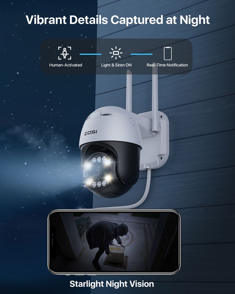 ZOSI Außen WLAN Überwachungskamera 2MP Dome Kamera 360 140 Pt Zoom