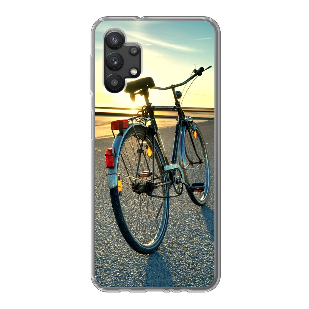 MuchoWow Handyhülle Schutzhülle Hülle für Samsung Galaxy A32 5G Nordsee - Fahrrad - Sonnenuntergang Silikon Softcase Handy Hülle - Softcase