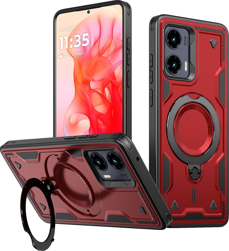Dual Layer Hülle für Motorola Moto G Stylus 5G (2024) mit Ring Ständer Magnetisch Stoßfest Handyhülle Rot