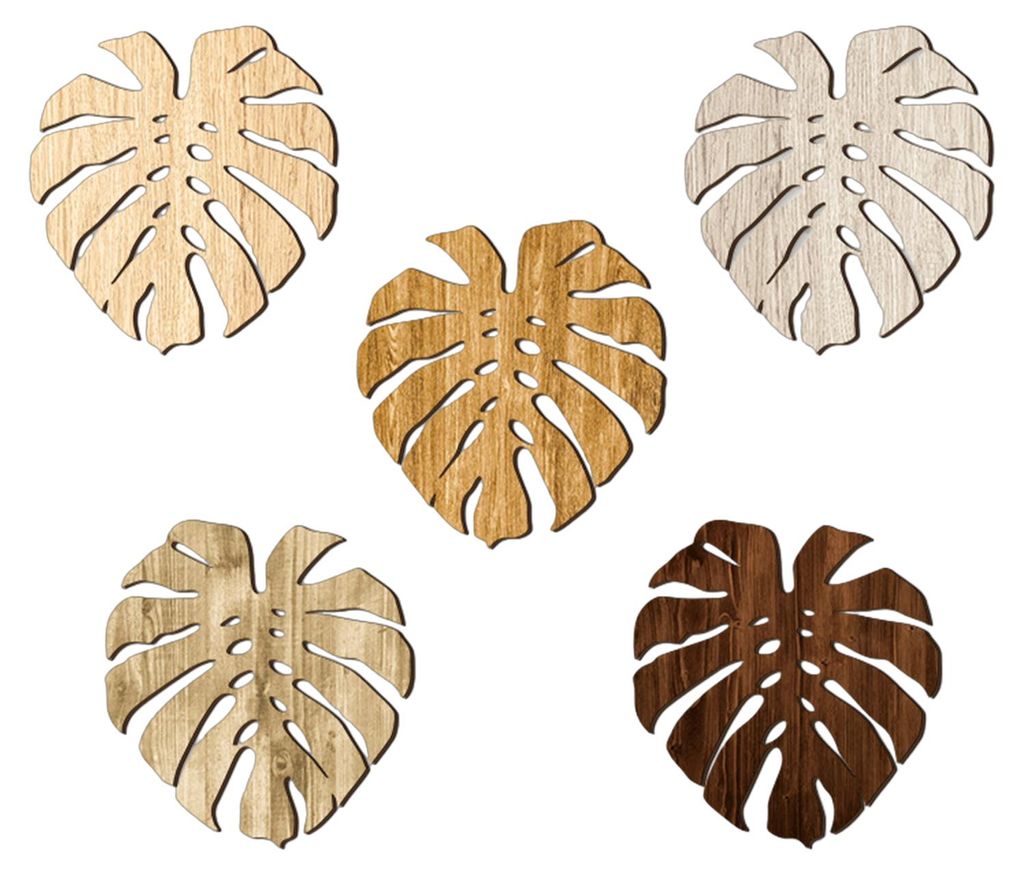 5er-Set tropische Blatt-Untersetzer aus Holz für Küchentisch, Bar und Tisch, Monstera-Form, hitzebeständig, rustikale Dekoration, Partyzubehör