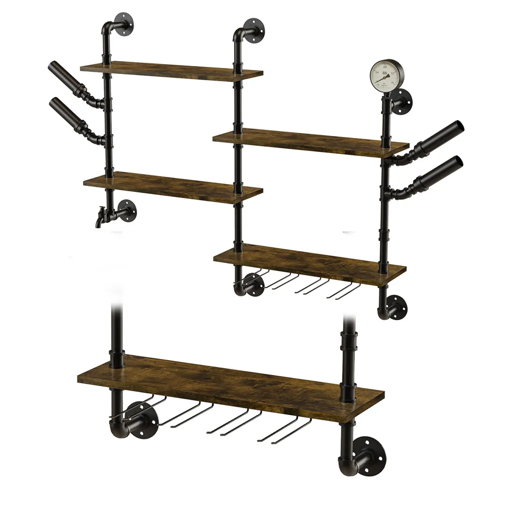 Porte-Bouteilles d'Angle au Design Industriel et Étagères de Rangement - 11