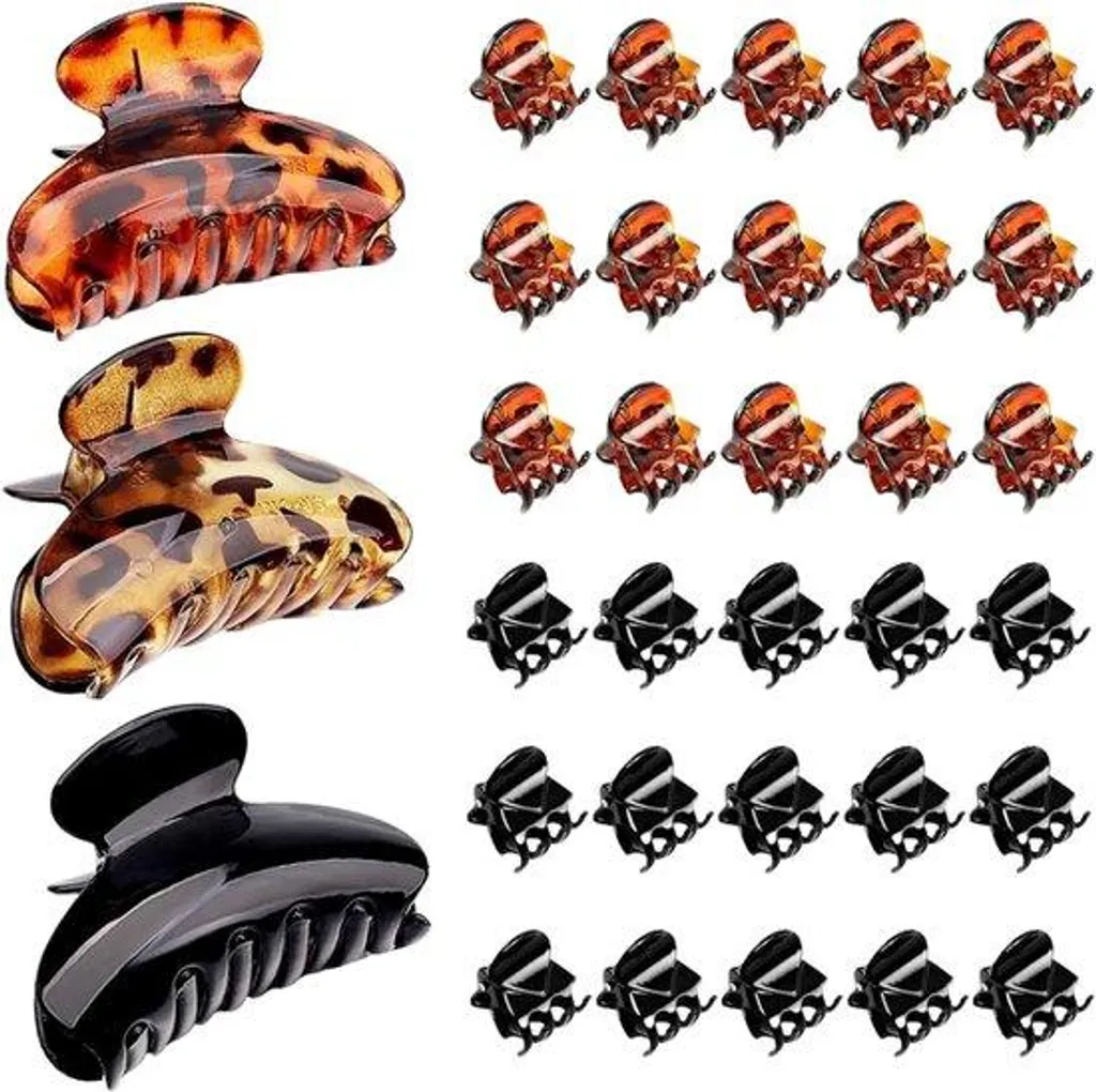 Lot de 33 Barrettes Cheveux Noires et Marron de Différentes Tailles