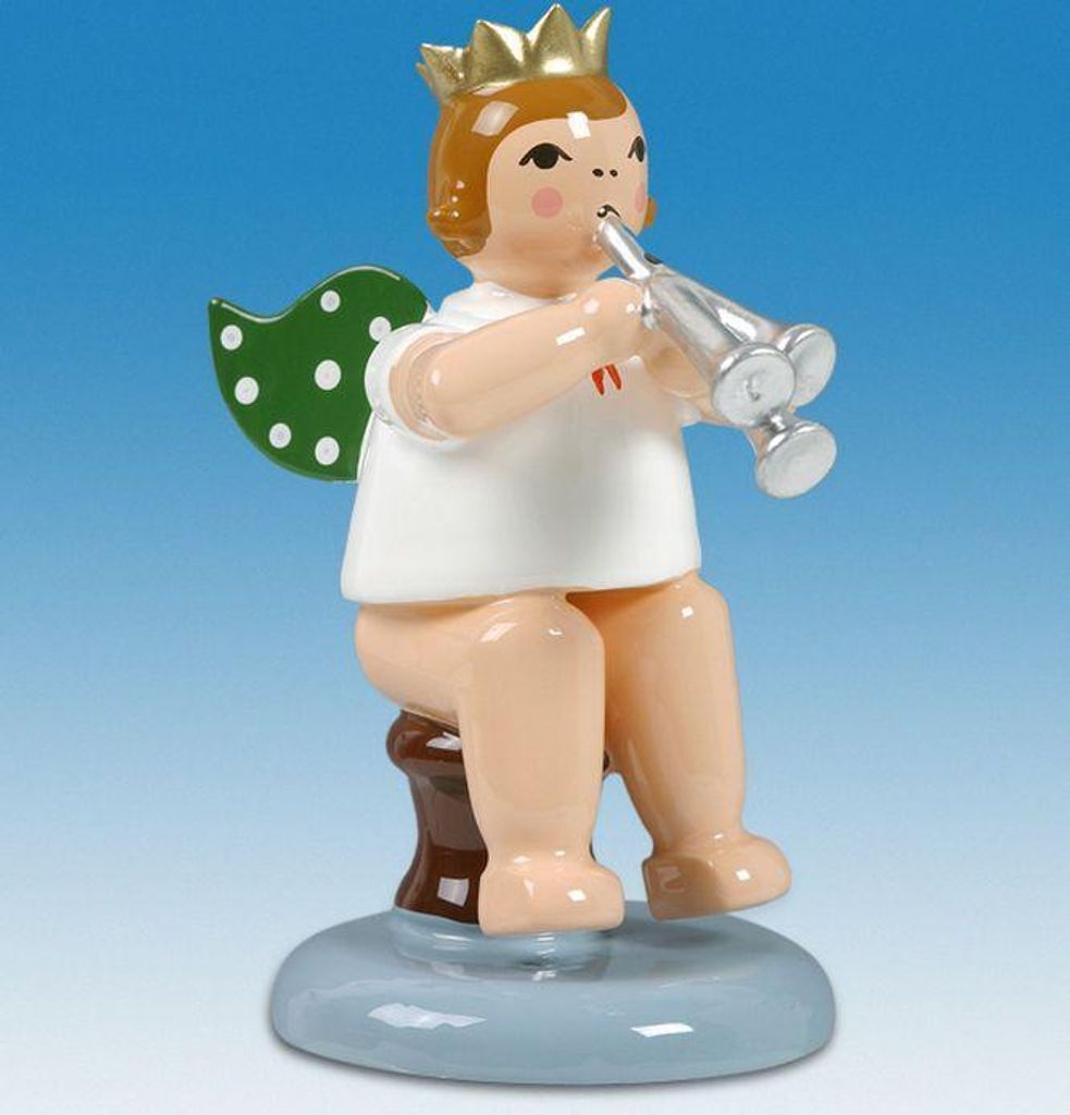 Holzfigur Engel sitzend mit Martinstrompete ohne Krone Höhe 6cm NEU