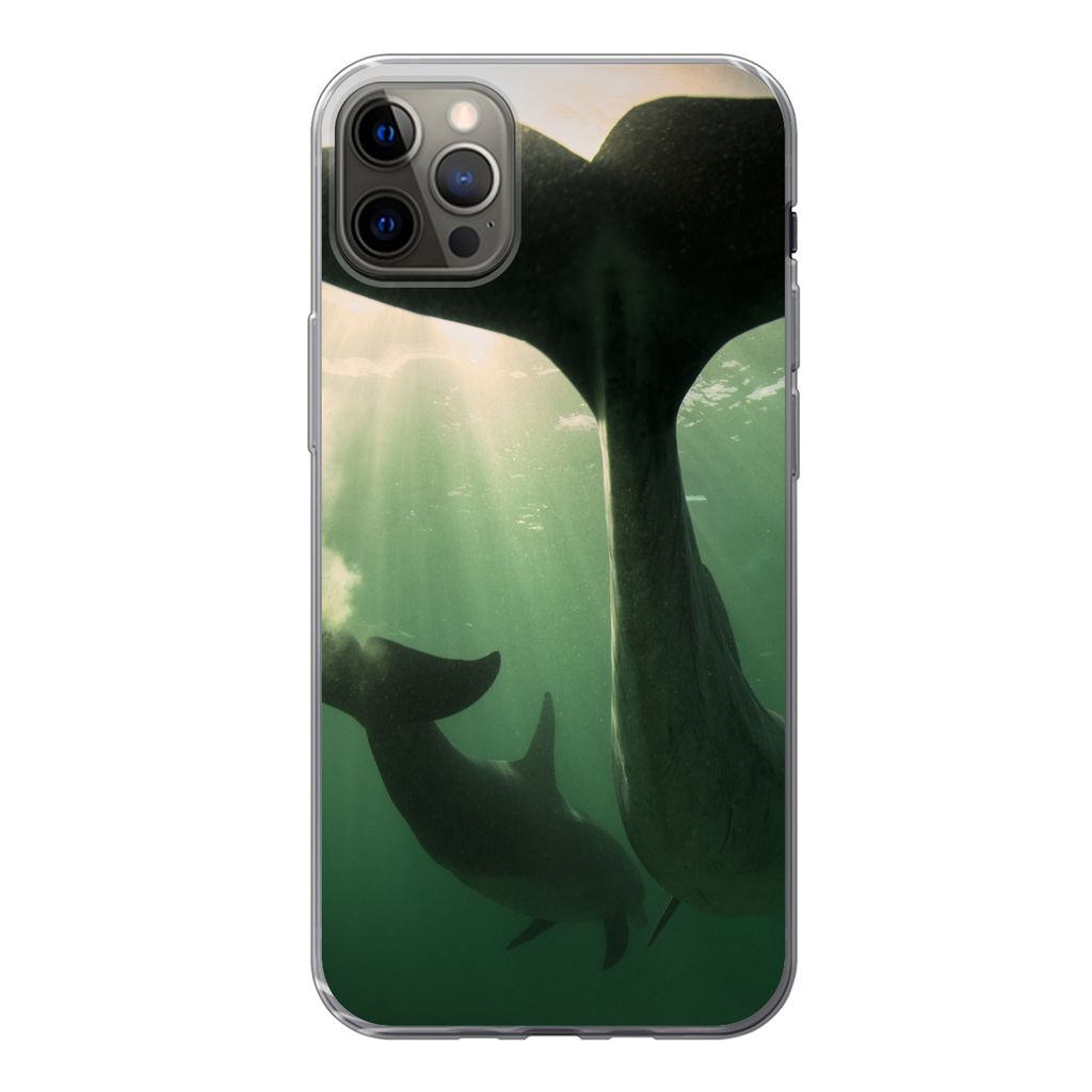 MuchoWow Handyhülle Schutzhülle Hülle für iPhone 13 Pro Max Delfin - Wasser - Blau Silikon Softcase Handy Hülle - Mobiltelefon