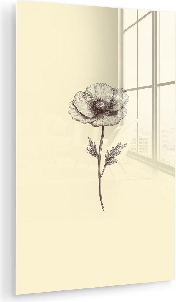 MuchoWow Glasbilder - Bilder auf Wandbild - Foto auf Glas Mohn - Illustration - Schwarz 20x30 cm Wanddekoration aus Glas - Acrylglasbild - Acrylbil...