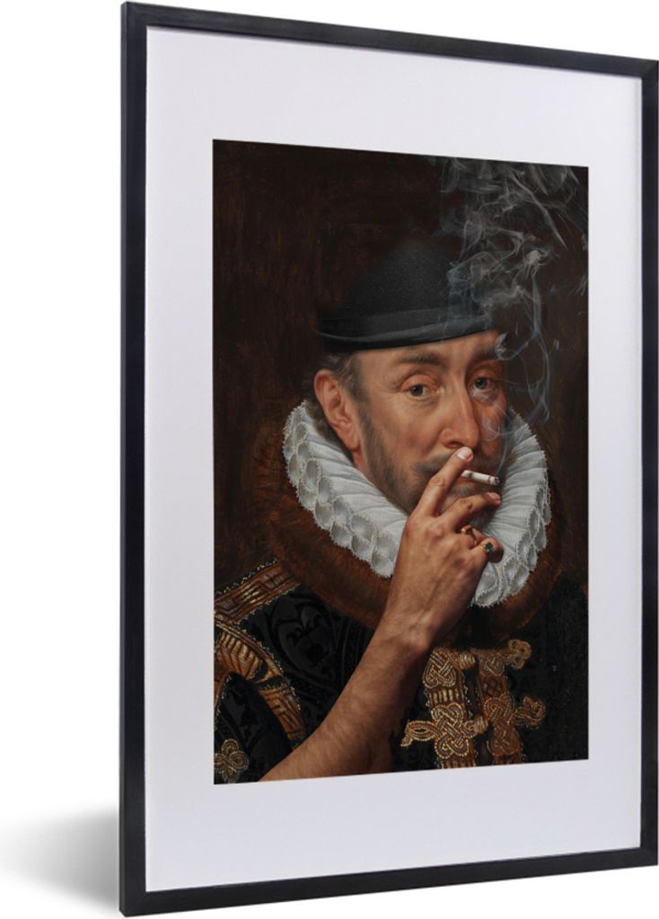 MuchoWow MuchoWow Gerahmtes Poster Wilhelm von Oranien - Adriaen Thomasz - Zigaretten - Rauchen 40x60 cm - Poster mit zchwarzem Bilderrahmen - ...