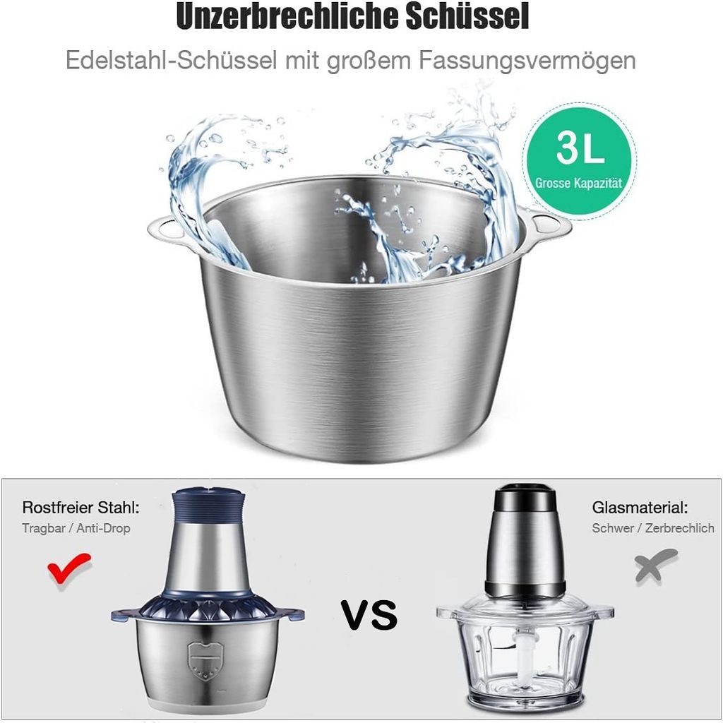 Produktbild von Elektrischer Zerkleinerer 800W 5L Edelstahl 3 - DE