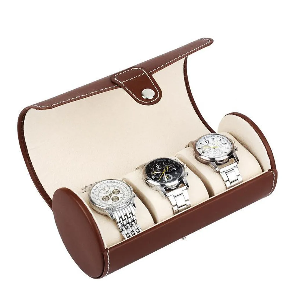 Porta Orologi Rotondo Similcuoio Marrone - Custodia da Viaggio Elegante