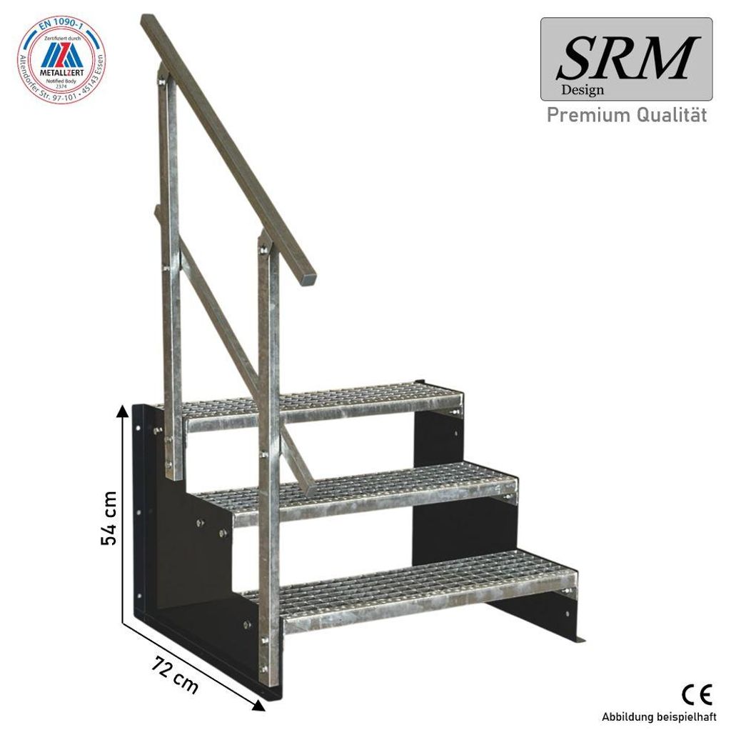3 Stufen Standtreppe Modell 2 freistehend anthrazit Treppe Stahltreppe Tritthöhe 18 cm Breite 60 cm Höhe 54 cm 1x Geländer