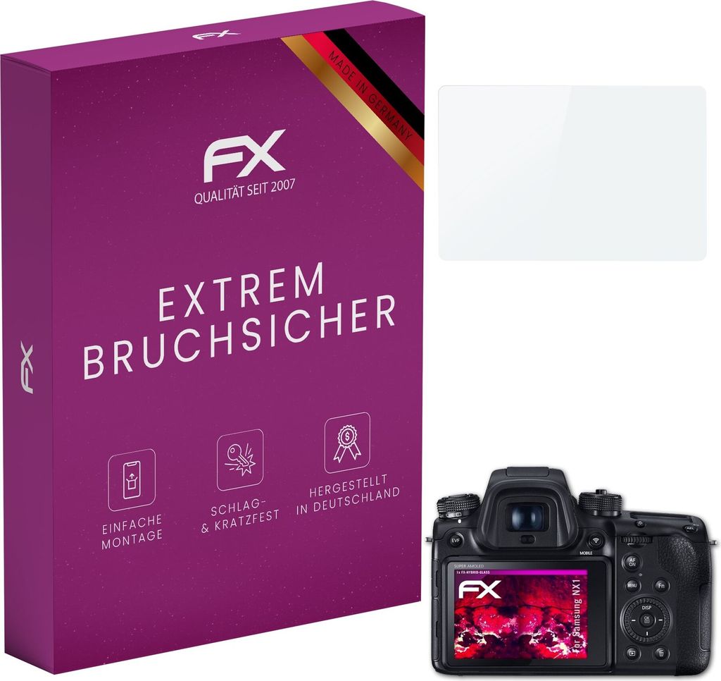 atFoliX FX-Hybrid-Glass Displayfolie kompatibel mit Samsung NX1 Glasfolie