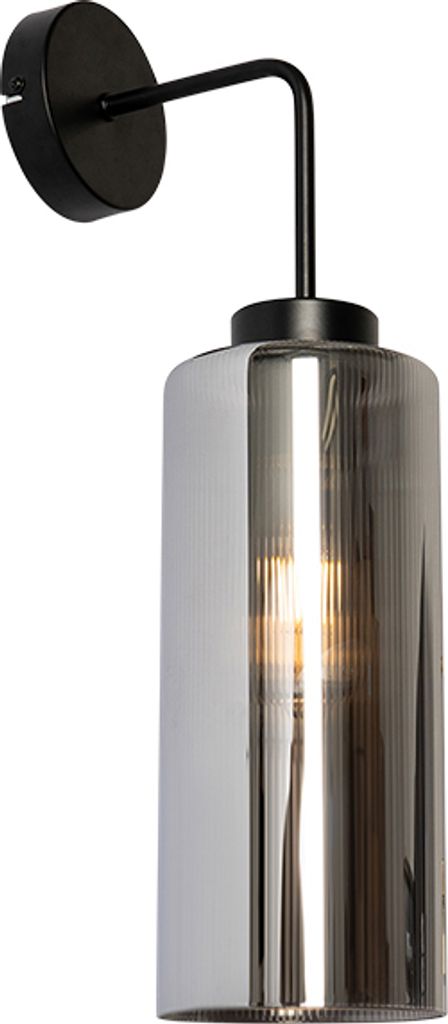 QAZQA - Art Deco Art Deco Wandleuchte schwarz mit Rauchglas - Laura I Wohnzimmer I Schlafzimmer - Rund - LED geeignet E27