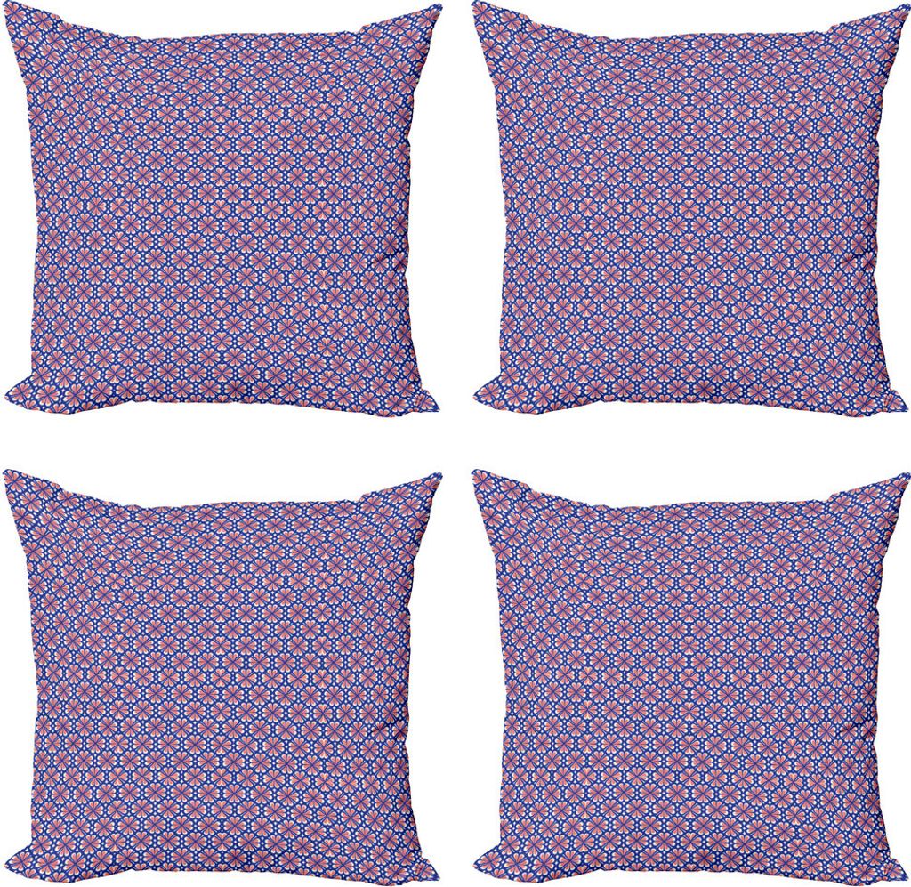 ABAKUHAUS Retro Kissenbezug Set (4 Stück), Nostalgische Blumenblütenblätter, Moderner Doppelseitiger Digitaldruck, 45 cm x 45 cm, Indigo Cora Weiss