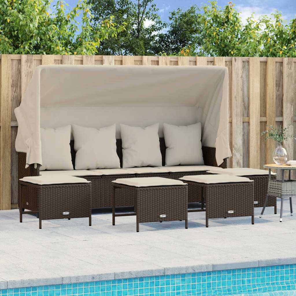 "Rabatt" 5-tlg. Garten-Sofagarnitur - mit sofa - mit Kissen Braun Poly Rattan - Lounge-Dining set CC10194