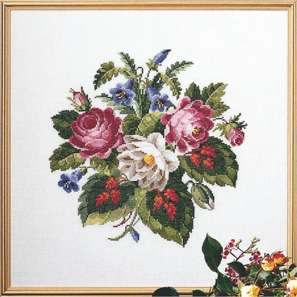 Ouvrage de Broderie Point de Croix Compté Motif Rose Permin 42x42cm