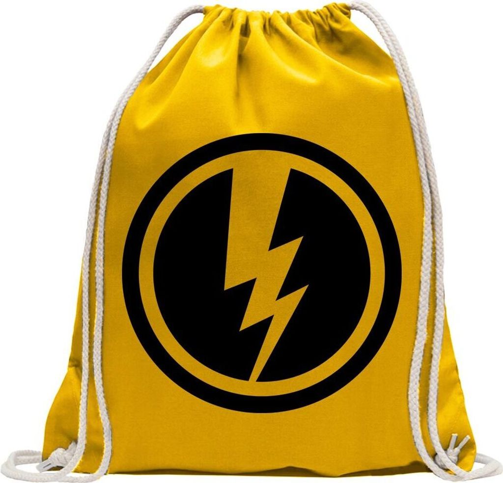 Kiwistar - Turnbeutel - gelb - Blitz/Strom Motiv 1 - Fun Rucksack Sport Beutel Gymsack Baumwolle mit Ziehgurt