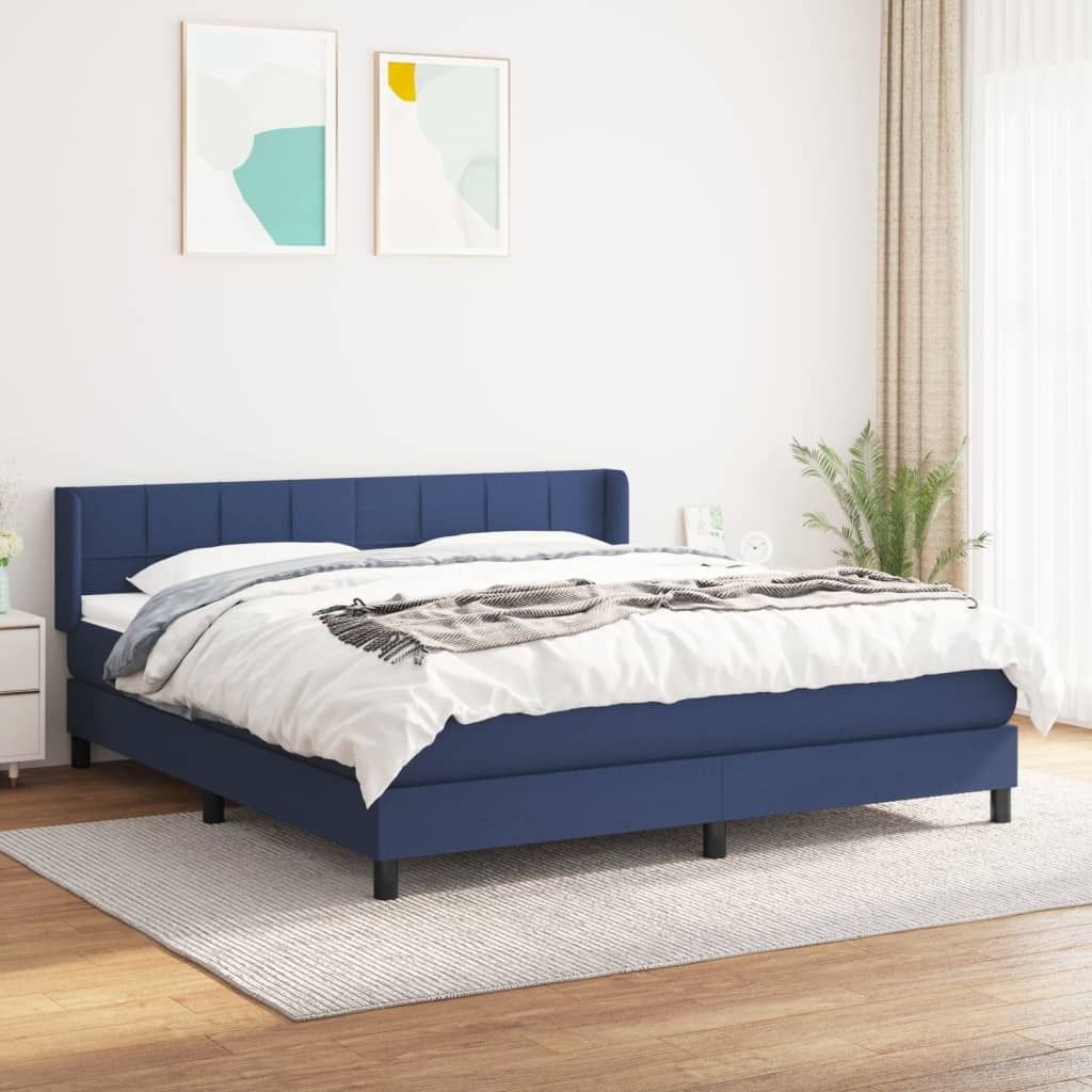 The Living Store Boxspringbett mit Matratze Blau 180x200 cm Stoff