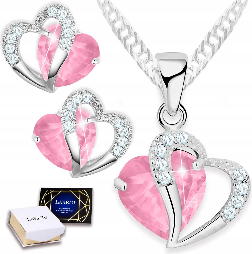 Set Collana e Orecchini Argento 925 Cuore Rosa Cristallo - Parure Donna - 6