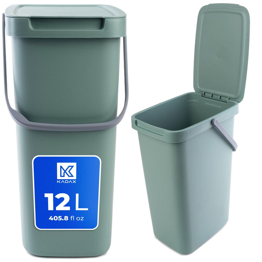 KADAX Abfallbehälter mit Deckel und Griff, Abfalleimer aus Plastik, Mülleimer für die Mülltrennung (Grün, 12L)