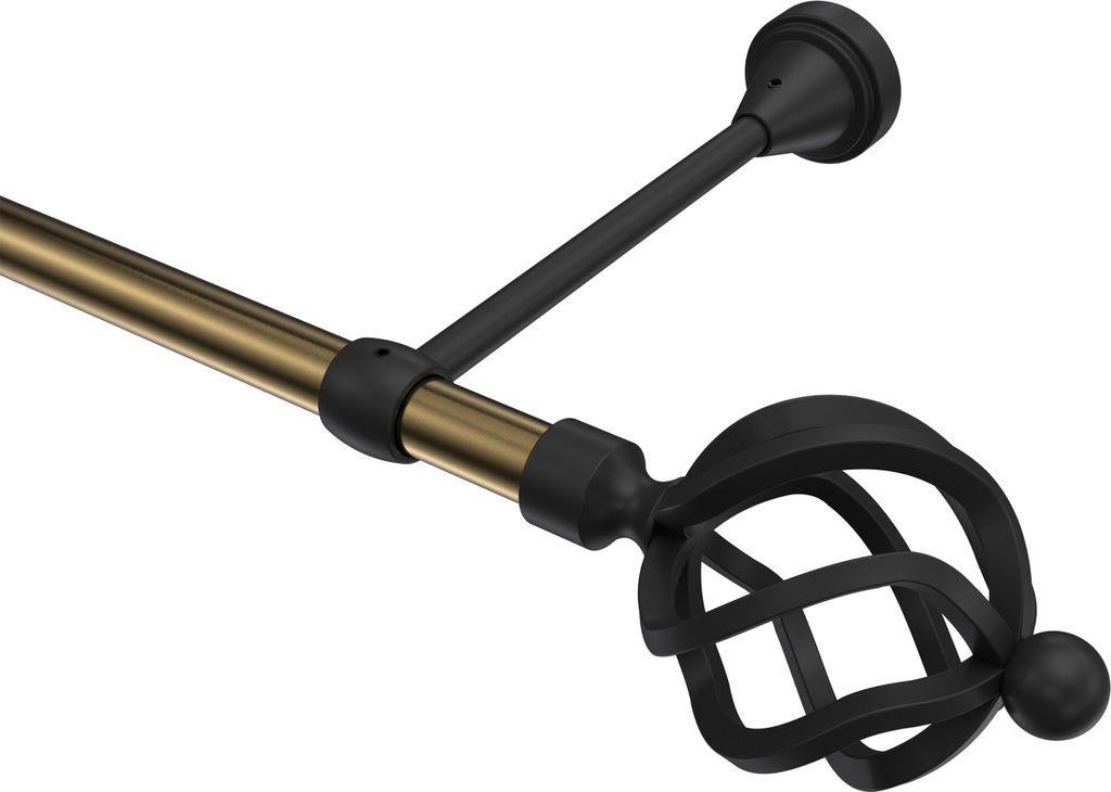 Interdeco Gardinenstange / Vorhangstange Messing Antik / Schwarz, Typ Primus Paolo (Schmiedekugel), 16 mm Ø 1-läufig, 200 cm